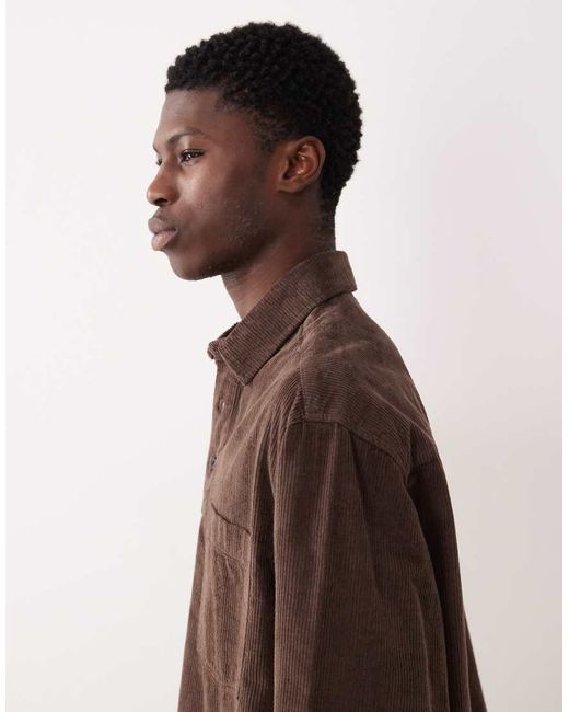 ASOS Brown Boxy Oversized Cord Rugby Shirt for men