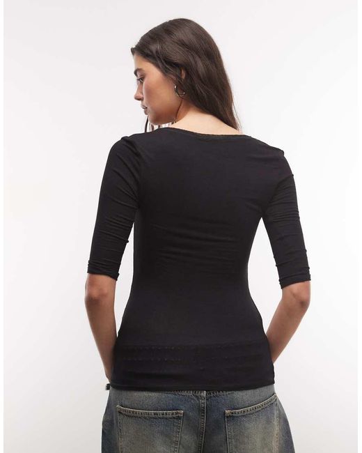 Weekday Black V Neck Top With 3/4 Length Sleeve