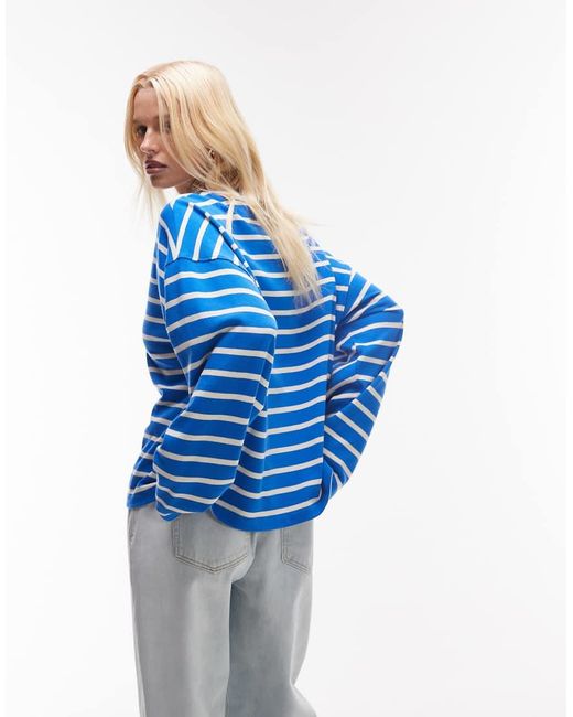 TOPSHOP Blue Jersey Long Sleeve Crew Neck Top