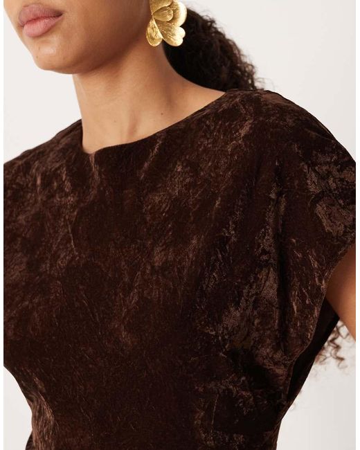 ASOS Natural Crew Neck Short Sleeve Velvet Midi Dress