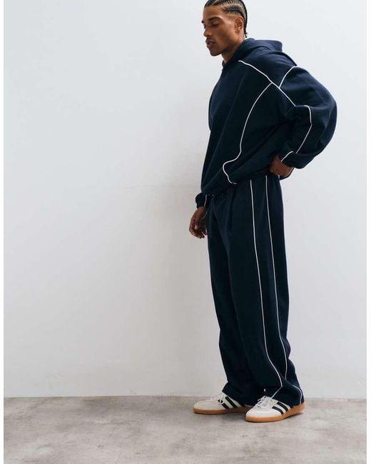 ASOS Blue Wide Leg Jogger With Piping for men