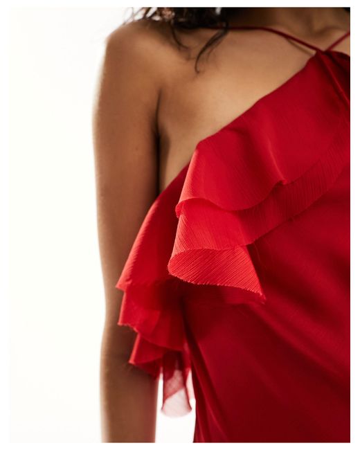 ASOS Red Ruffle Halter Bias Maxi Dress With Ruffle Hem