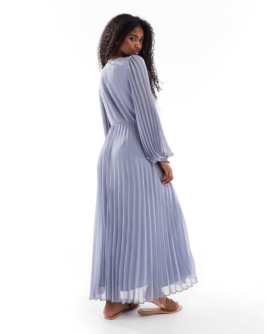 ASOS Purple Twist Detail Wrap Front Pleated Midi Dress