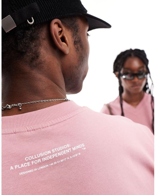 Unisex - t-shirt skate slavato con scollo a v di Collusion in Pink