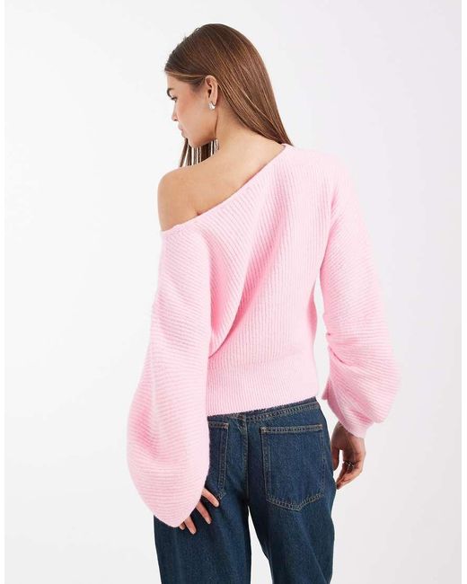 ASOS Pink Knitted Ruched Sleeve Jumper