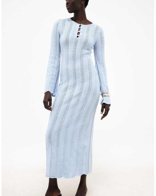 NA-KD Blue Knitted Crochet Maxi Dress