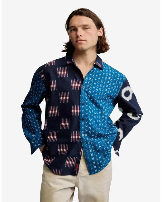 Desigual Blue Patch Printed Shirt for men