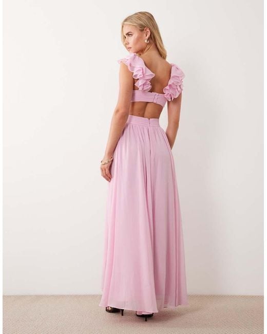Forever New Pink Ruffle Shoulder Maxi Dress