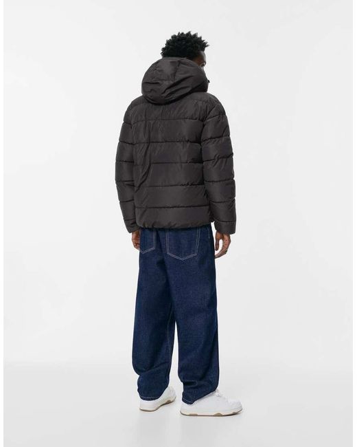 Pull&Bear Blue Lightweight Hooded Puffer Jacket for men
