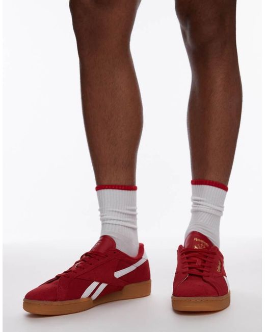 Reebok Red Club C Grounds Suede Trainers With Gum Sole for men