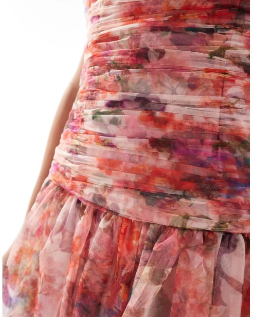 LACE & BEADS Red Drop Hem Tulle Midaxi Dress