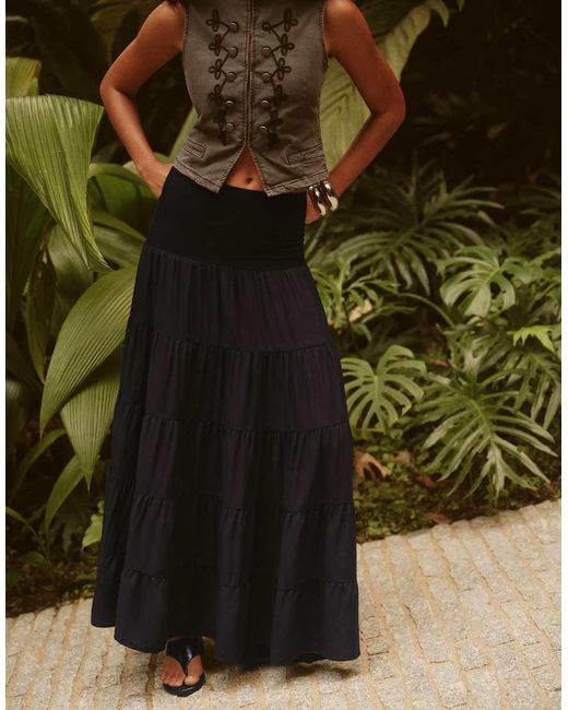 Bershka Green Fold-over Waist Midi Skirt