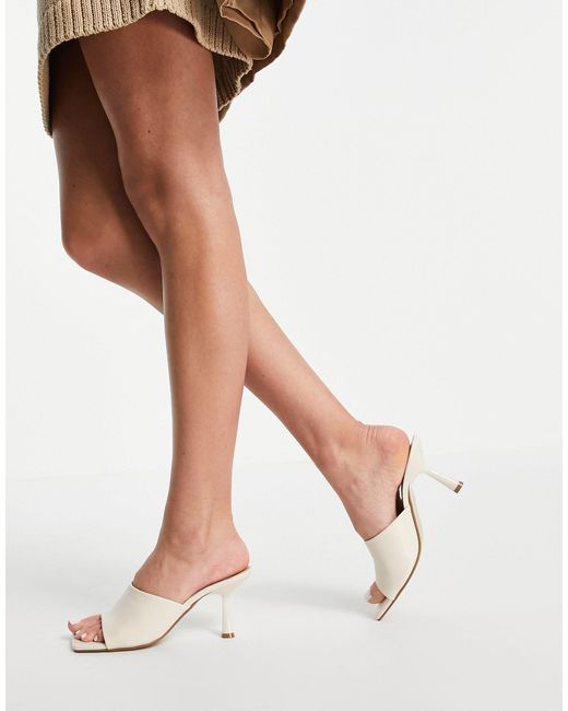 Mules petit talon et bout carr en imitation cuir cr me