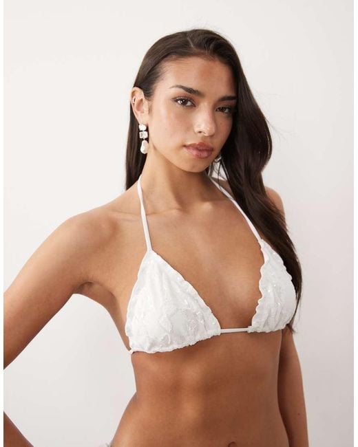 South Beach Brown Sequin Lace Triangle Bikini Top