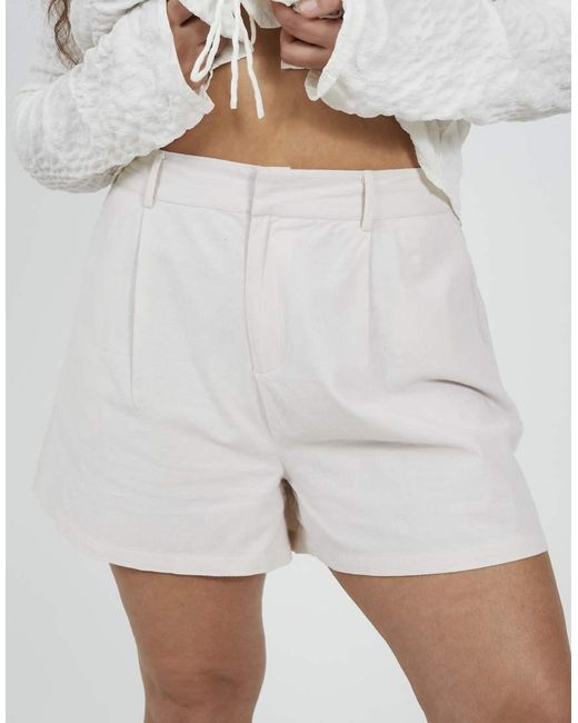 Brave Soul White Curve Linen Look Tailored Shorts