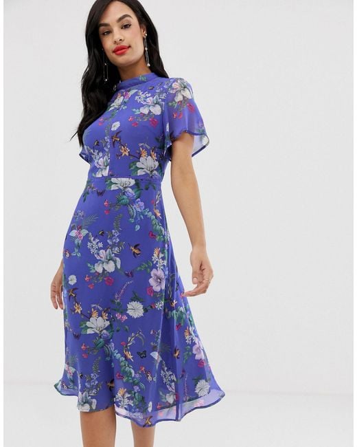 oasis blue chiffon midi dress