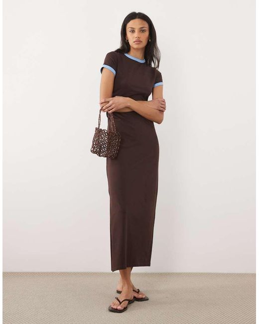 ASOS Brown Ringer Detail Midi T-shirt Dress