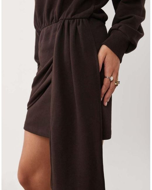 ASOS Black Crew Neck Draped Waist Mini Dress