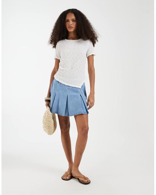 Vero Moda White Asymmetric Ruched Detail Crinkle Texture Top