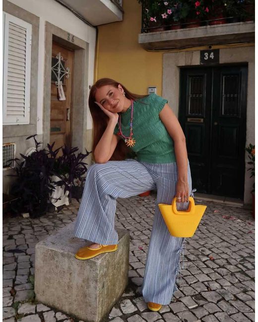 Camiseta A Cuadros Vichy Jade Fruncido Con Diseño Encogido De X Rebecca Olivia Labelrail de color Green