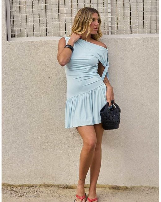 NA-KD Blue X Audrey Afonso Jersey Knot Detail Mini Dress