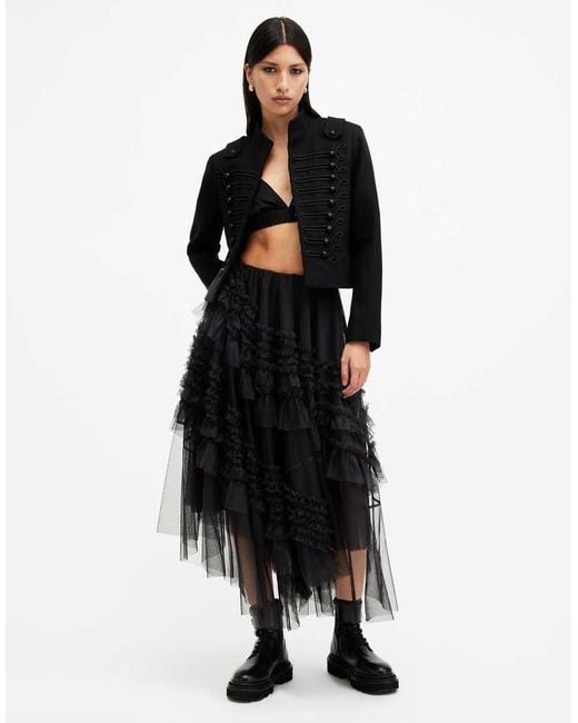 AllSaints Black Jen Tulle Asymmetric Maxi Skirt