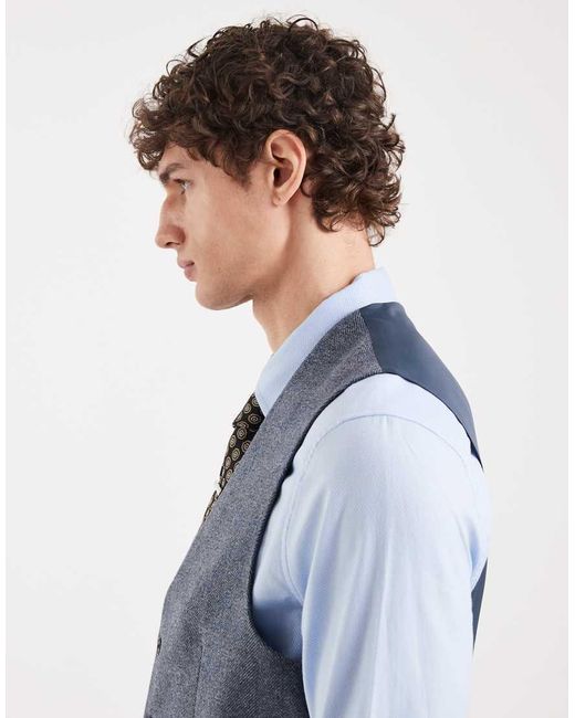 ASOS Blue Wool Mix Slim Suit Waistcoat for men