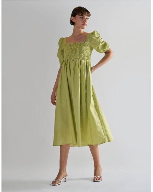 Glamorous Green Square Neck Short Sleeve Midi Dresses