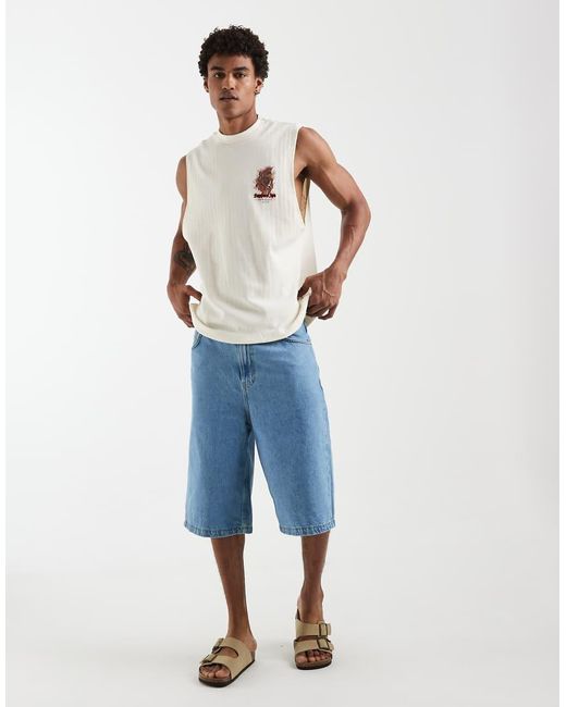 River Island Blue Japanese Print Crochet Tank for men