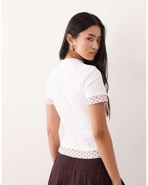 ASOS White Short Sleeve Double Layer Polka Dot Top