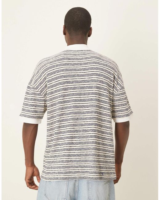 ASOS – oversize-poloshirt mit blau-weißen strukturstreifen und überschnittenen schultern in Multicolor für Herren