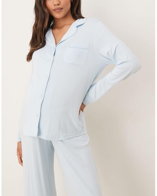 ASOS White Asos Design Maternity Super Soft Long Sleeve Shirt & Pants Pajama Set