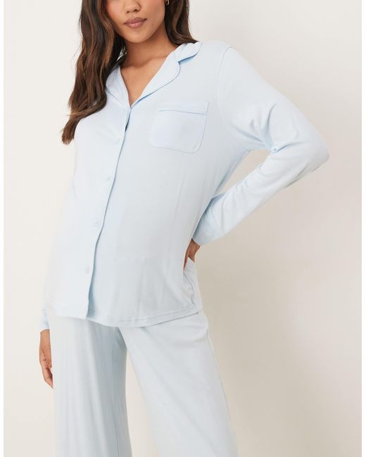 ASOS White Asos Design Maternity Super Soft Long Sleeve Shirt & Pants Pajama Set