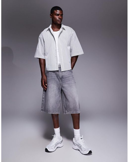 ASOS Gray Boxy Oversized Shirt With Dipped Hem for men