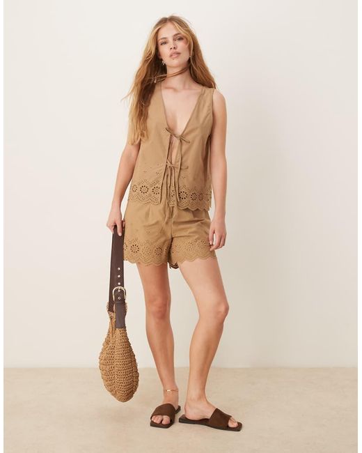 Vila Natural Cutwork Embroidered Poplin Short Co-ord