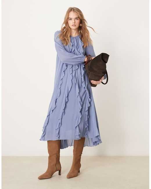 Nobody's Child Blue Dixie Frill Boho Midi Dress