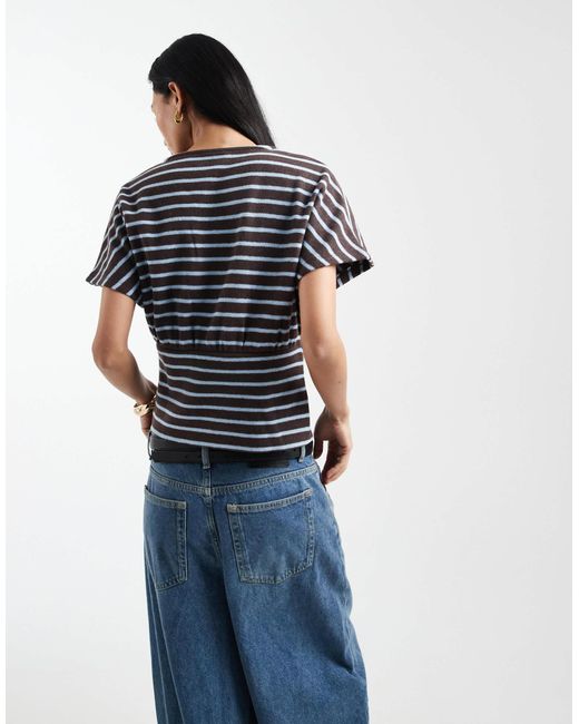 ASOS Blue – kurzärmliges, tailliertes wickeloberteil mit streifen, kombiteil