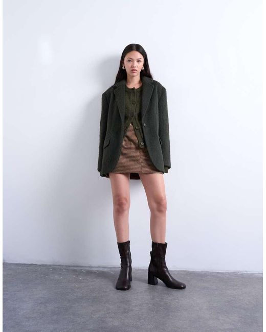 TOPSHOP Black Longline Brushed One Button Wool Blend Blazer Coat