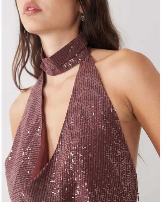 Reclaimed Vintage Purple Mini Dress With Cowl Neck And Choker Detail