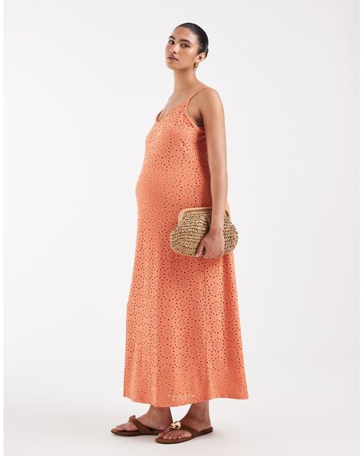 Vero Moda Orange Jersey Floral Broderie Cami Midi Dress