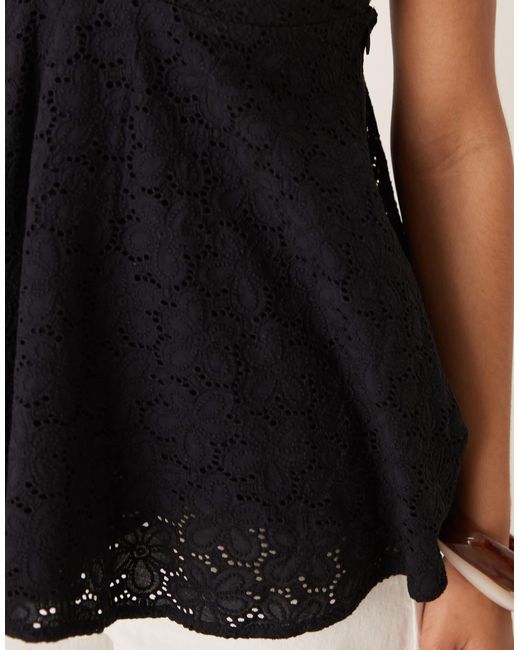 Mango Black V-neck Cotton A-line Top