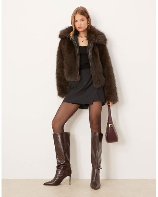 Threadbare Black Short Fur Jacket With Collar