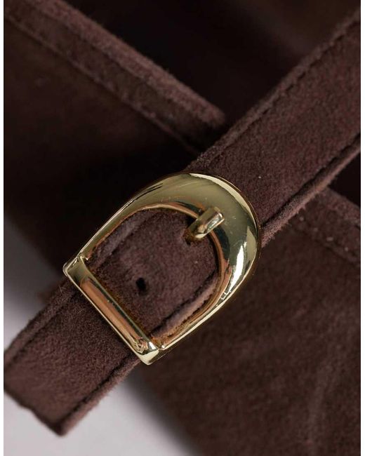 ASOS Brown Lively Premium Suede Mary Jane Ballets