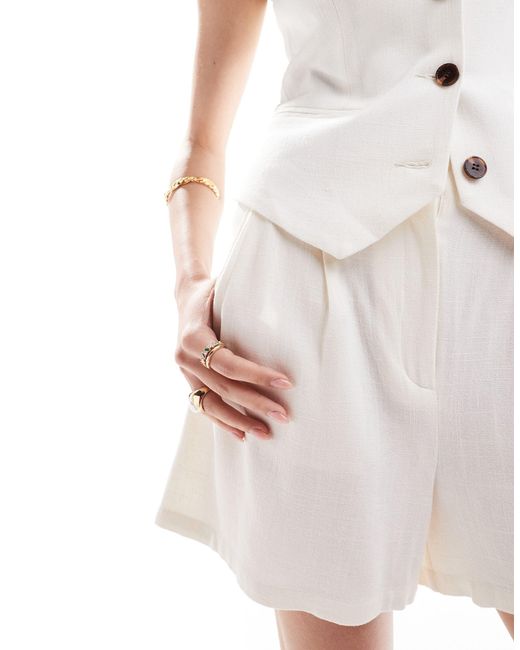 ASOS White High Waist Seam Detail Shorts With Linen