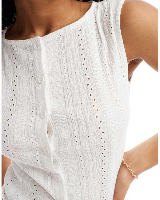 ASOS White Button Through Broderie Tank Co Ord