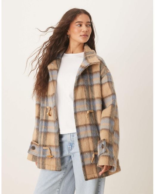 ASOS Natural Wool Blend Funnel Neck Coat With Toggle Detail