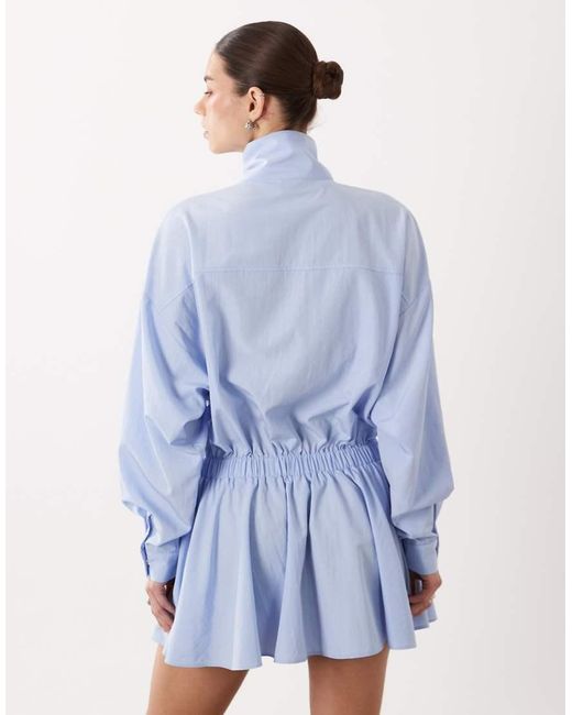 ASOS Blue Blouson Funnel Neck Mini Shirt Dress