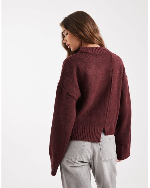 ASOS Red Crew Neck Jumper With Seam Front Detail And Stepped Hem