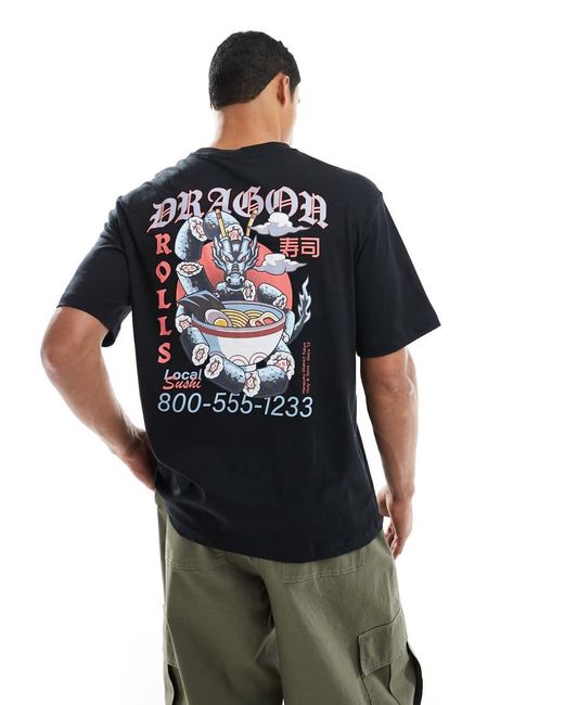 Only & Sons Gray Relaxed Fit T-shirt With Sushi Back Print for men
