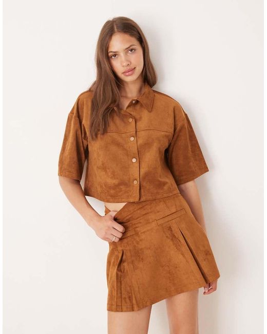 ASOS Brown Co-Ord Faux Suede Pleated Mini Skirt